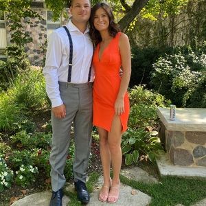 Plunge mini dress with thigh split